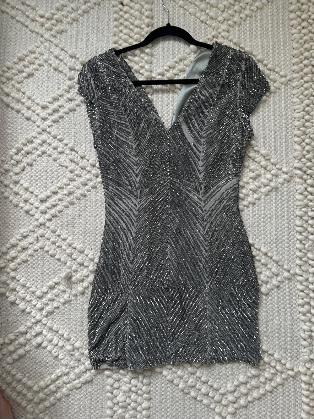 Parker Silver Beaded V-Neck Mini Dress